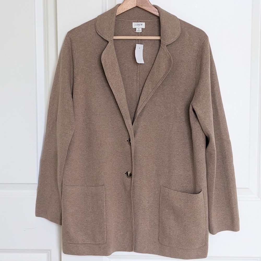 J. Crew Sweater Blazer Jacket S Camel Gold Button Stretch Knit Preppy Office New